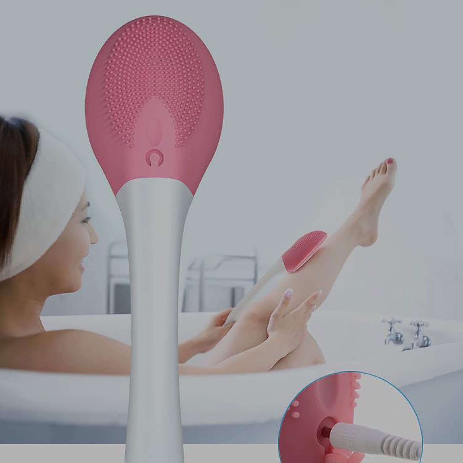 Cepillo de Ducha Masaje eléctrico Cepillo Corporal Frote la Espalda Mango Largo Masaje automático y limpie la Espalda Cepillo de Ducha (Rosa) Cepillo Corporal de baño