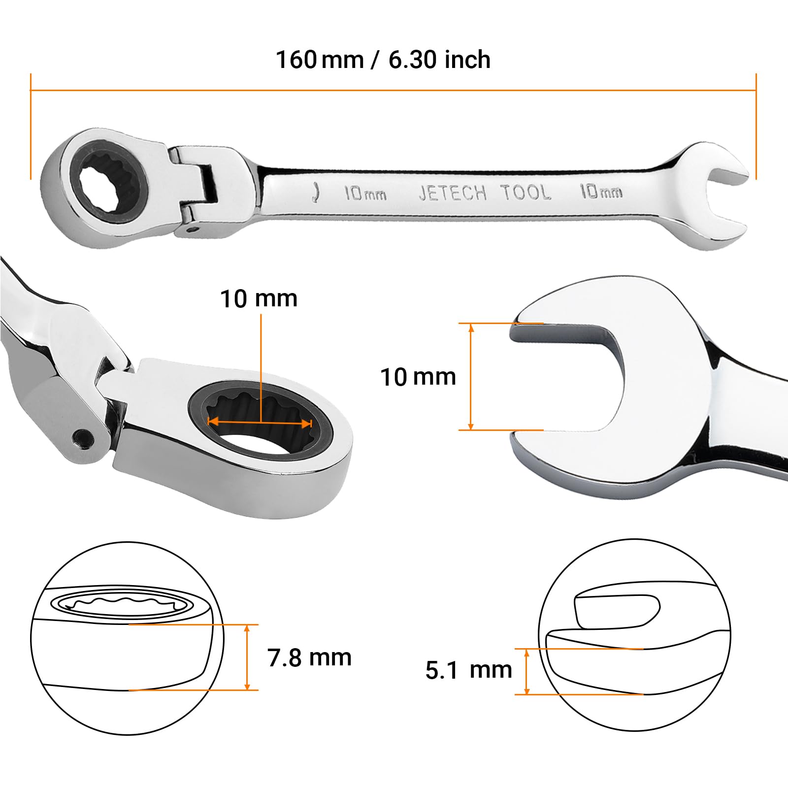 K・A　SL-10＆LS3/5A Jetech 10mm Ratchet Wrench Flex Head: Box End Wrench 12Pt