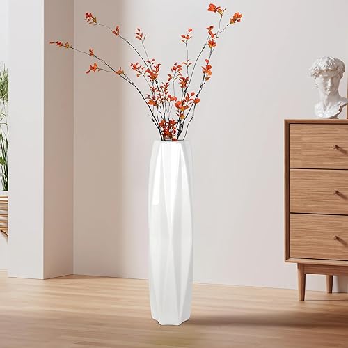 Miniatura 3 de Jarrón grande de cerámica de 24 pulgadas de alto, jarrones blancos altos y modernos para oficina, hogar, granja, decoración de sala de estar, diseño