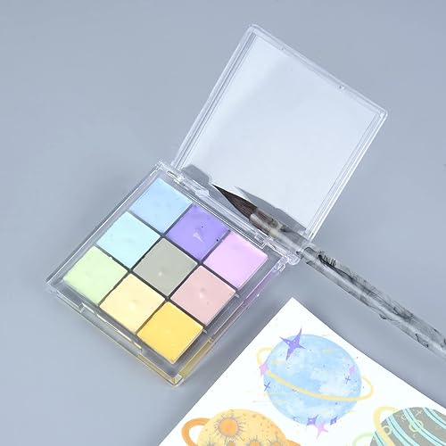 Miniatura 5 de 9 Wells - Caja de paleta de almacenamiento de pintura de plástico transparente, mini caja de paleta de pintura de viaje para pintura de acuarela,
