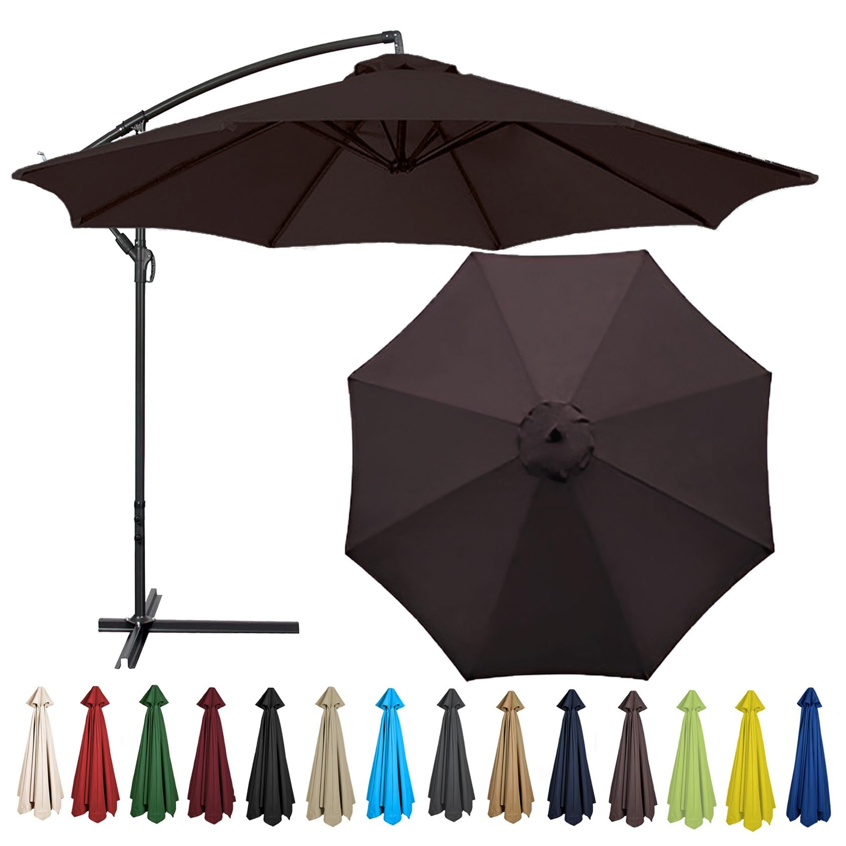 Replacement Parasol Canopy 200CM 2.7M 300CM + 6 Arms/8 Arms Replacement Parasol Fabric Cover For Garden Umbrella Waterproof Anti-ultraviolet Replacement Umbrella Cloth(Color:Brown,Size:8 ribs-3m(9.8ft