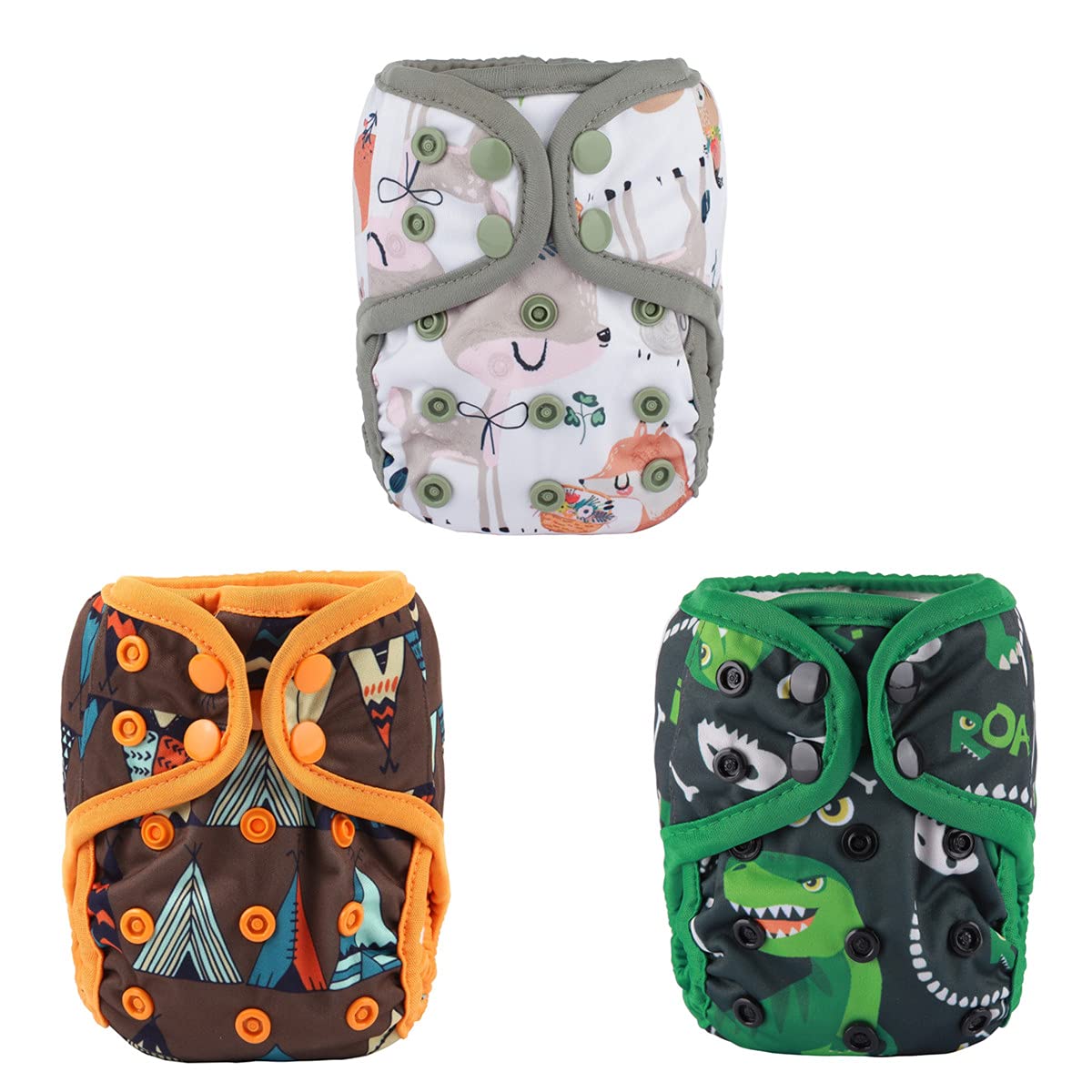 3 Newborn Baby Diaper Covers Nappies 8lbs-10lbs (Teepee Deers Pack)
