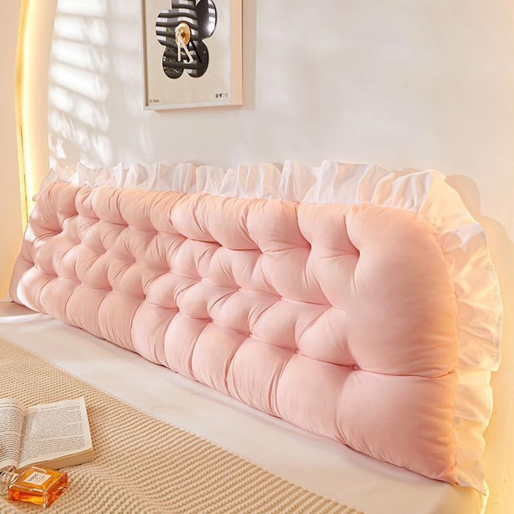 FZKun Large Bolster Headboard Pillow with Fixing Ties - Positioning Support Bed Rest Long Reading Pillow with Removable Cover Backrest Cushion for Bed Couch Sofa Daybed Dorm Adult (50 * 120cm,Pink)