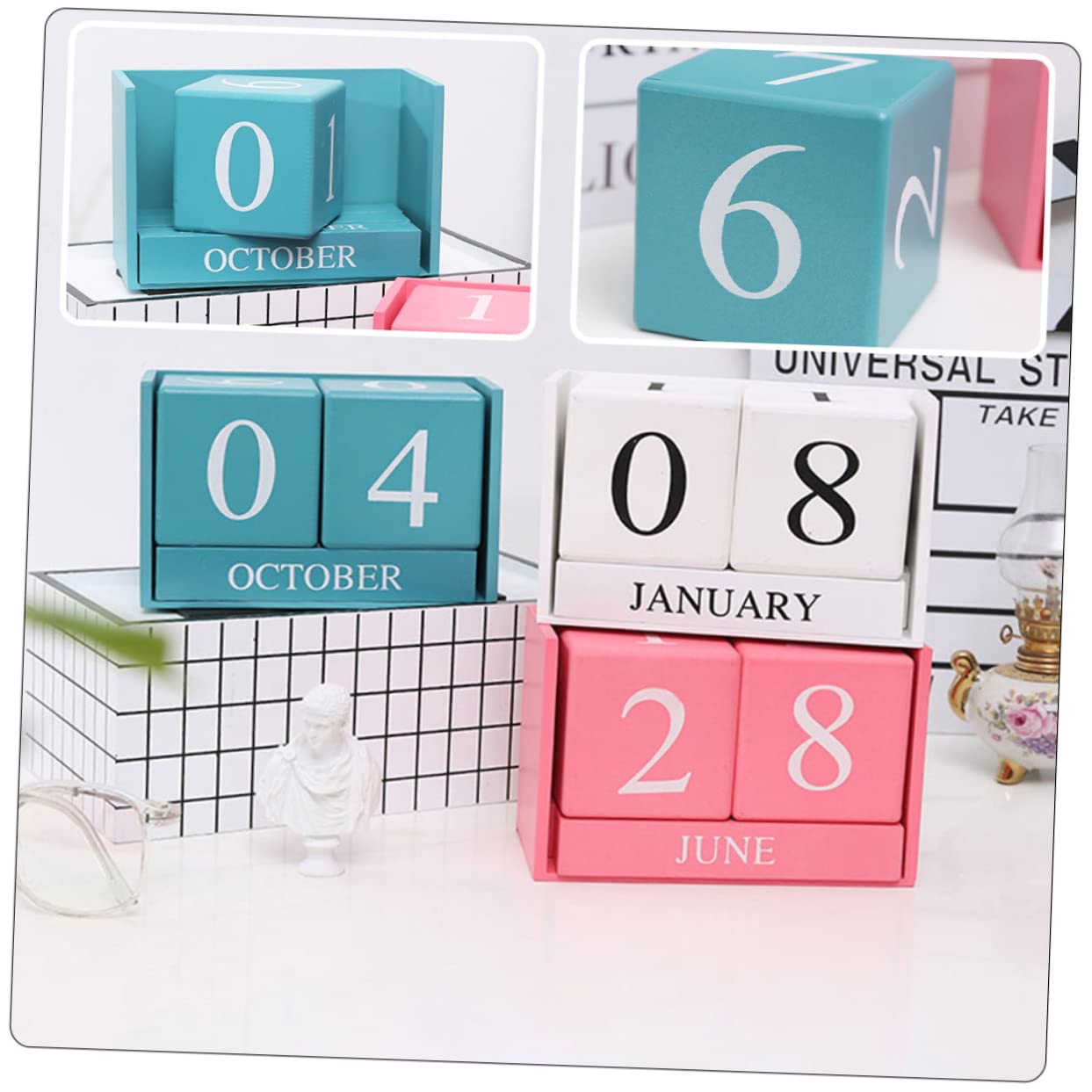 STOBOK 2stücke Kalender Tischkalender Für Büro Und Zuhause Dekorative Tischdeko Im Rustikalen Stil Immerwährender Blockkalender Seitigen Monatsbuchstaben Für Schreibtisch Und