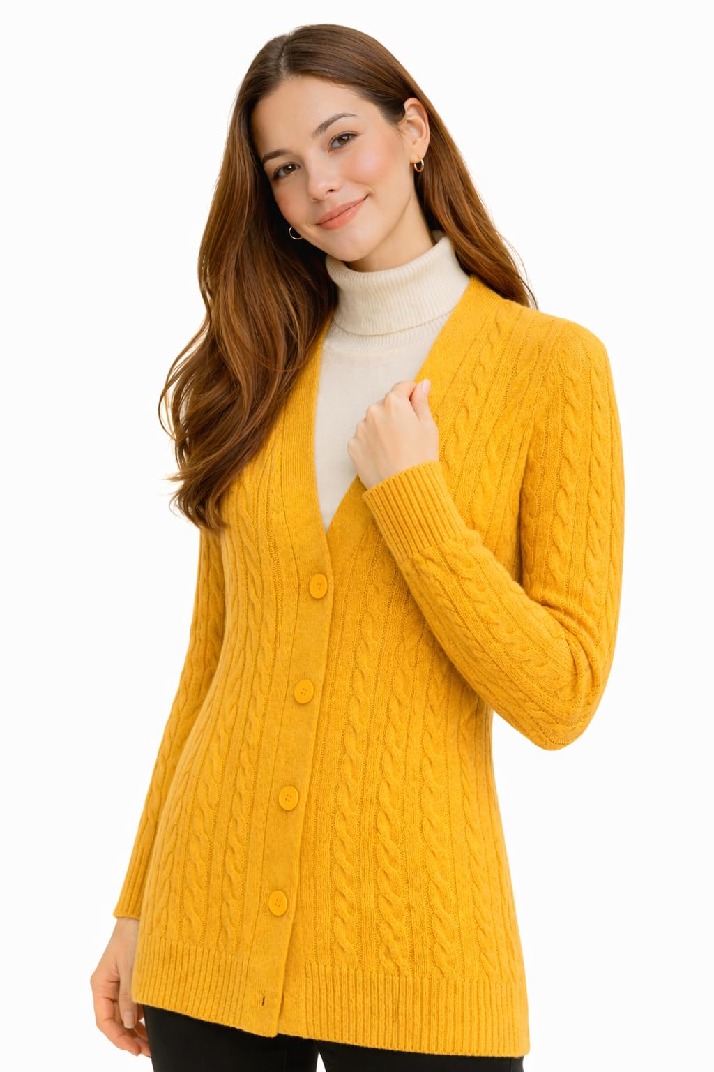 Fall Winter Spring Cashmere Blend Womens Cardigan Long Sleeve Button Down Anti-Pilling Natural Insulation