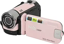 Câmera de Vídeo 1080P, Filmadora de 16 MP, Zoom Digital de 16X, Câmera de Vlogging Com Luz de Preenchimento, Orifício de Rosca de 1/4 de Polegada, Tela Giratória de 2,4
