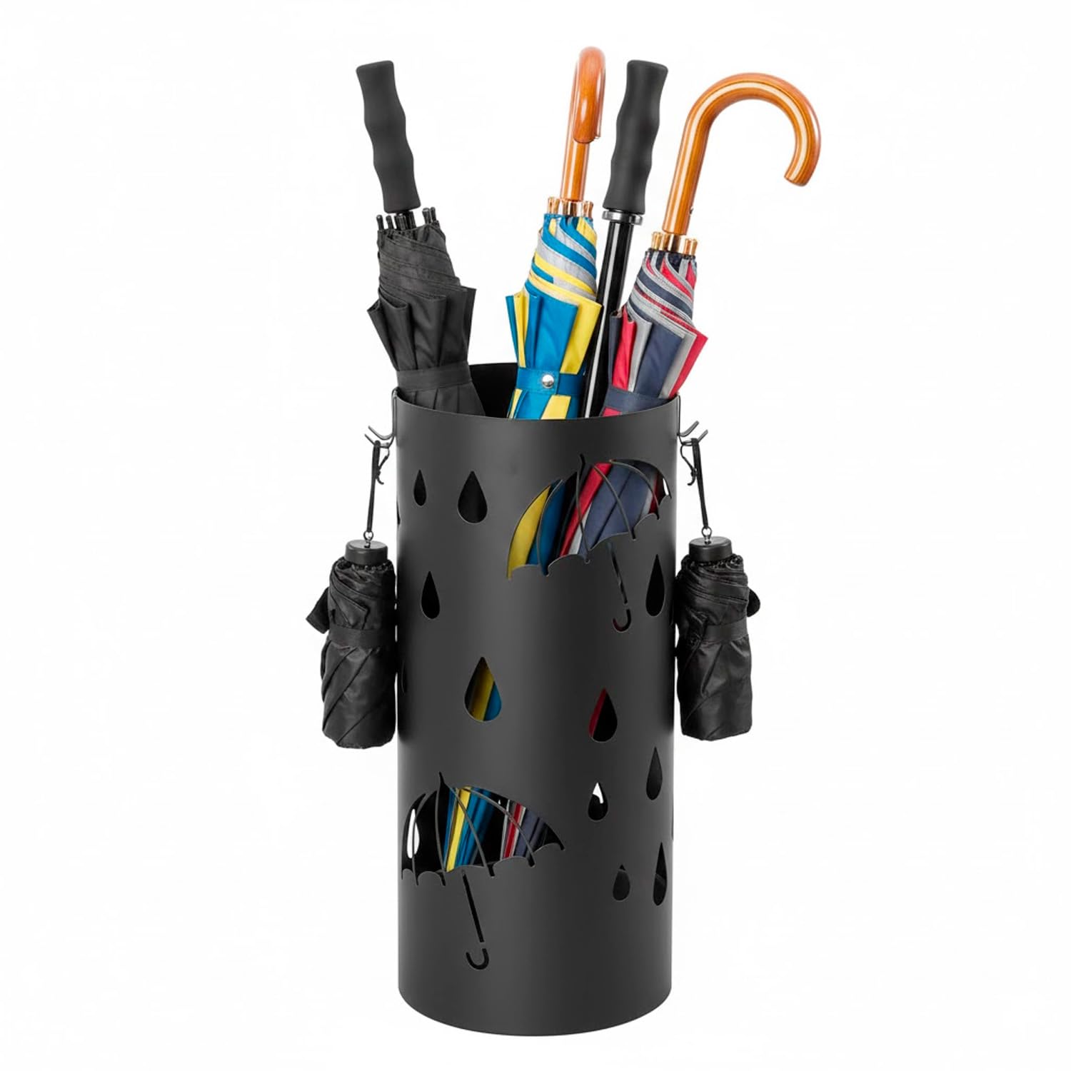 Arreditaly Portaombrelli Rotondo In Acciaio Zincato Con Vaschetta Scolapioggia E 4 Ganci Removibili Base Antiscivolo Design Moderno Per Ingresso Casa e Ufficio 41 x 17 Cm (Nero)