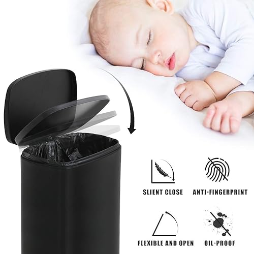 Miniatura 4 de Basurero de 13 galones de acero inoxidable con tapa, cubo de basura de acero inoxidable cepillado para cocina, papelera de acero inoxidable