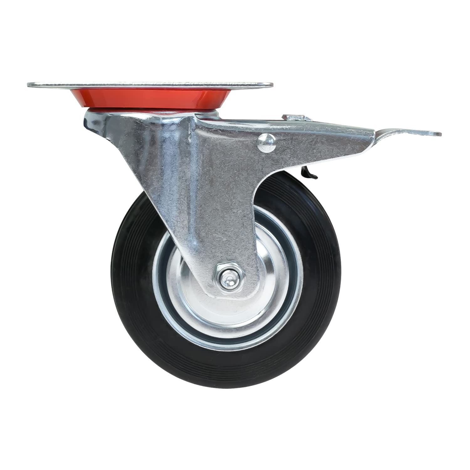 HMF 6790 Heavy Duty Castor Wheels with Brake, Made of Solid Rubber, Black, 100 mm - Image 4