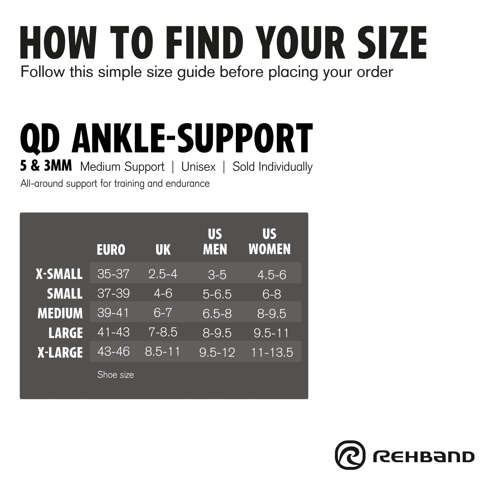 Rehband support de cheville, chevillère en néoprène 5 mm avec ajustement individuel, compression et soulagement, stabilisateur pour sport et usage quotidien - tailles S-XL, Couleur:Noir, Taille:L