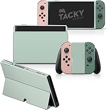 Tacky Design Green Color Skin Compatible with Nintendo Switch OLED Skin - Vinyl 3M Color Blocking Nintendo Switch OLED Stickers Set - Switch OLED Skin for Console, Dock, Joy Con - Decal Full Wrap