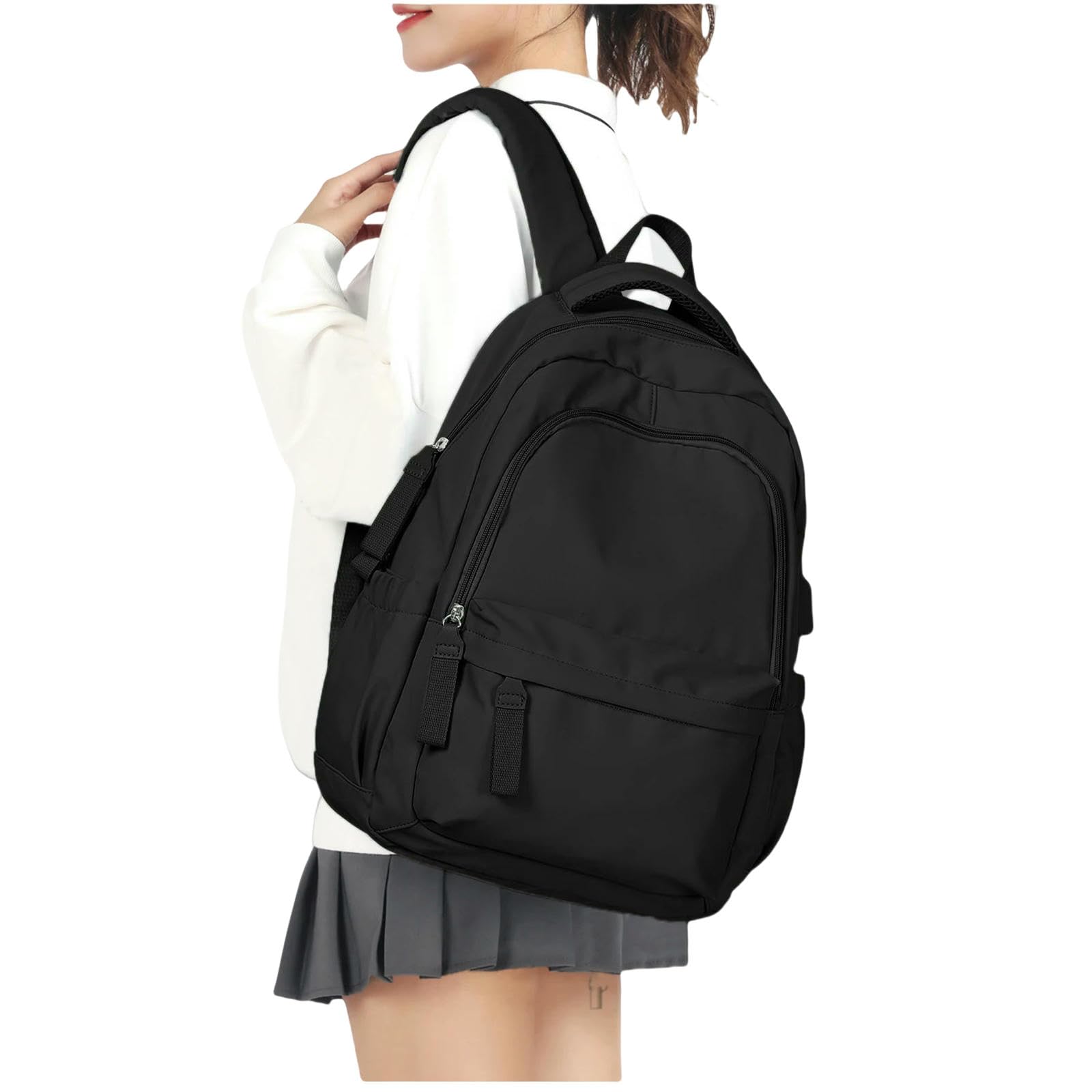 Mochilas Escolares Mochila Escolar De Lona para Hombre Y Mujer, Morral Versátil, Bolso Viaje Gran Capacidad, Unisex-Negro