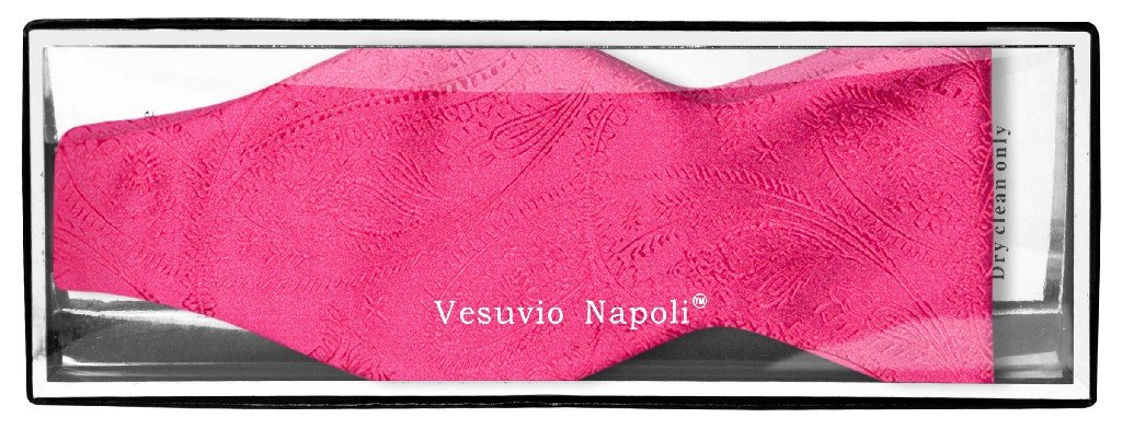 Vesuvio Napoli SELF TIE Bow Tie HOT PINK FUCHSIA PAISLEY Design Men's BowTie