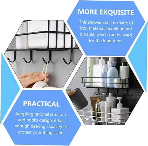 Miniatura 8 de Estante de hierro para baño, estante de ducha de montaje en pared, diseño hueco para una fácil limpieza, construcción de hierro, ahorro de espacio