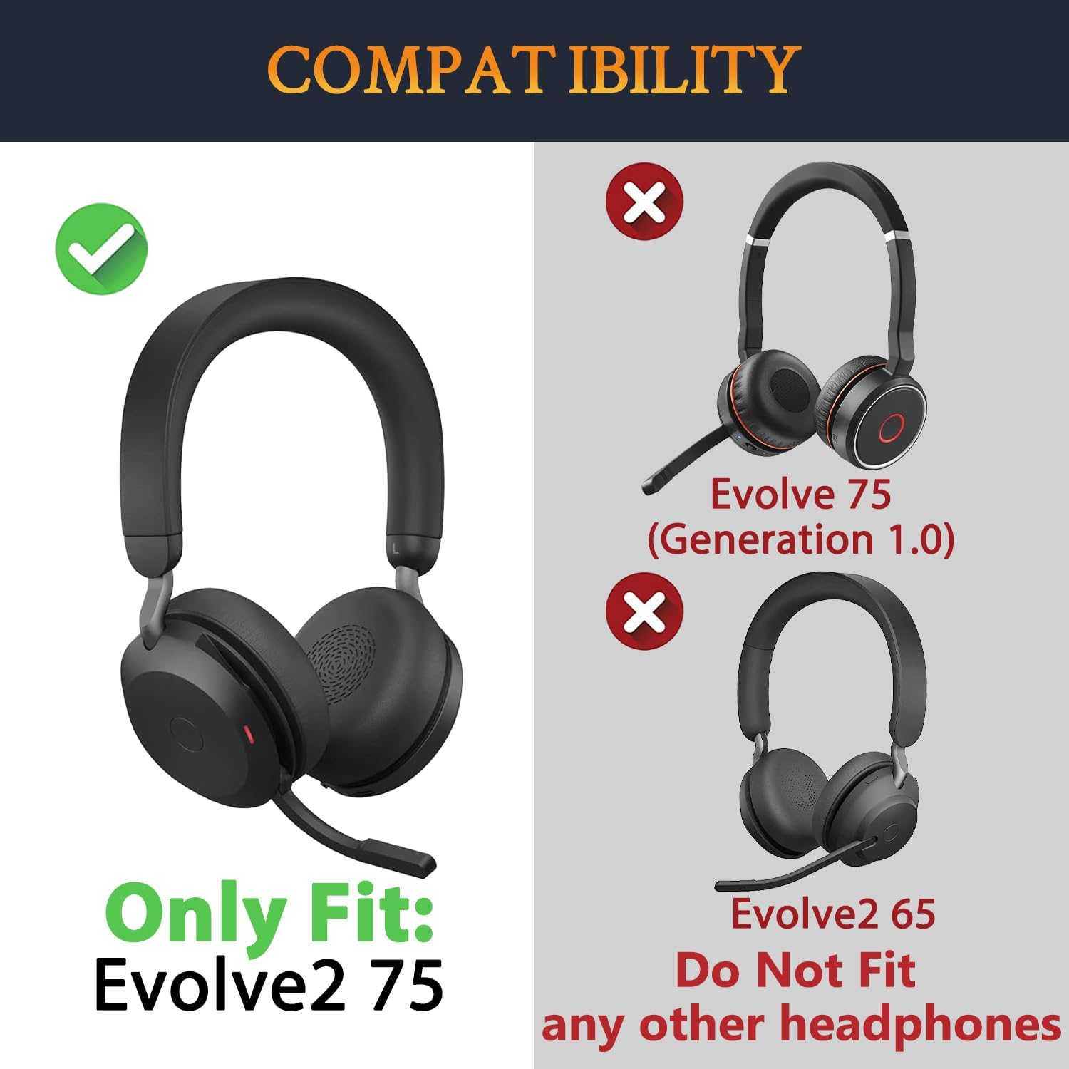 SOULWIT Lambskin Earpads Replacement for Jabra Evolve2 75 PC Wireless Headset(Do Not fit Evolve 75), Ear Pads Cushions with Noise Isolation Foam - Black
