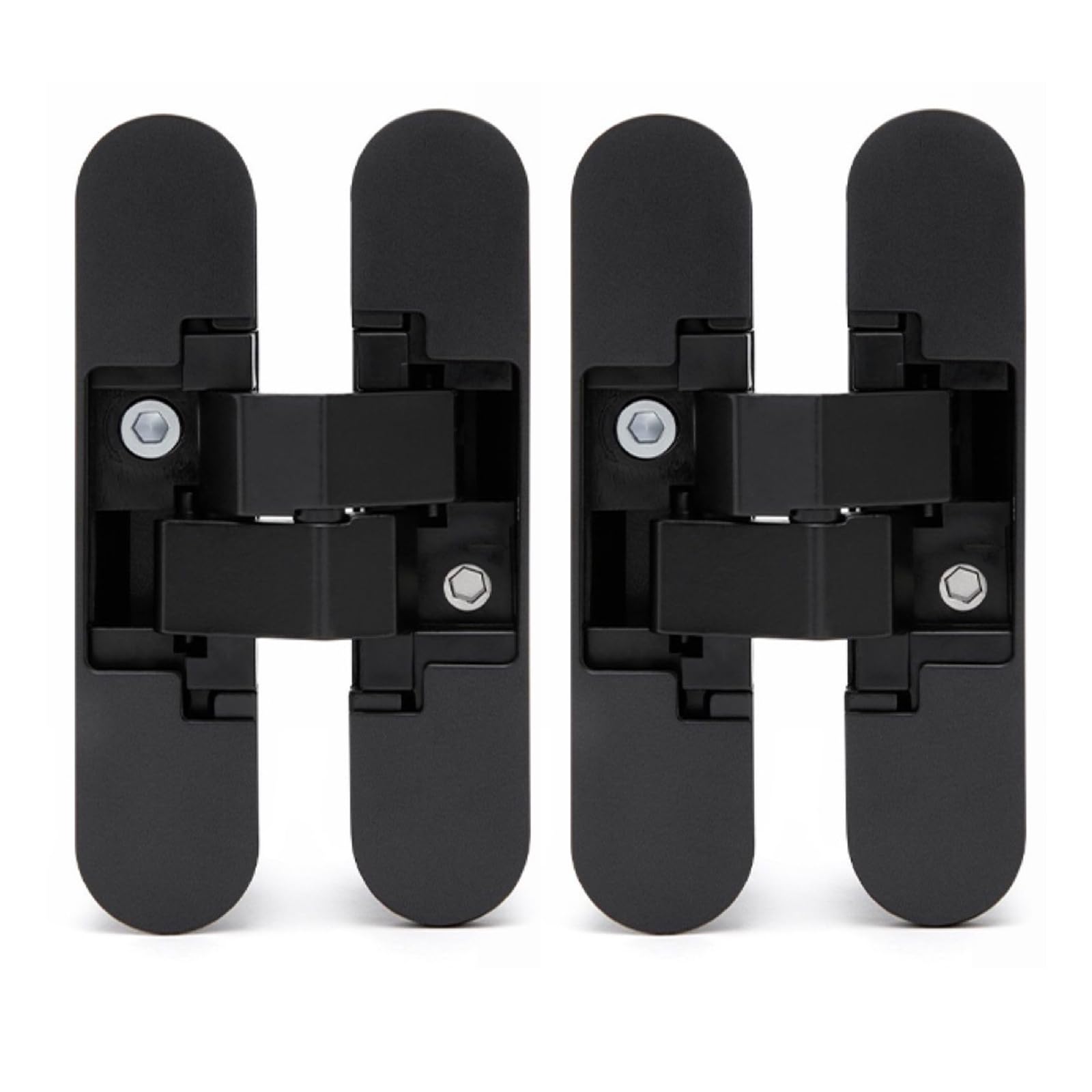 Lot de 2 charnières de porte cachées, pivotantes à 180 °, noires, 3 positions de réglage, pour porte invisible et silencieuse, noir, 110 x 25 mm