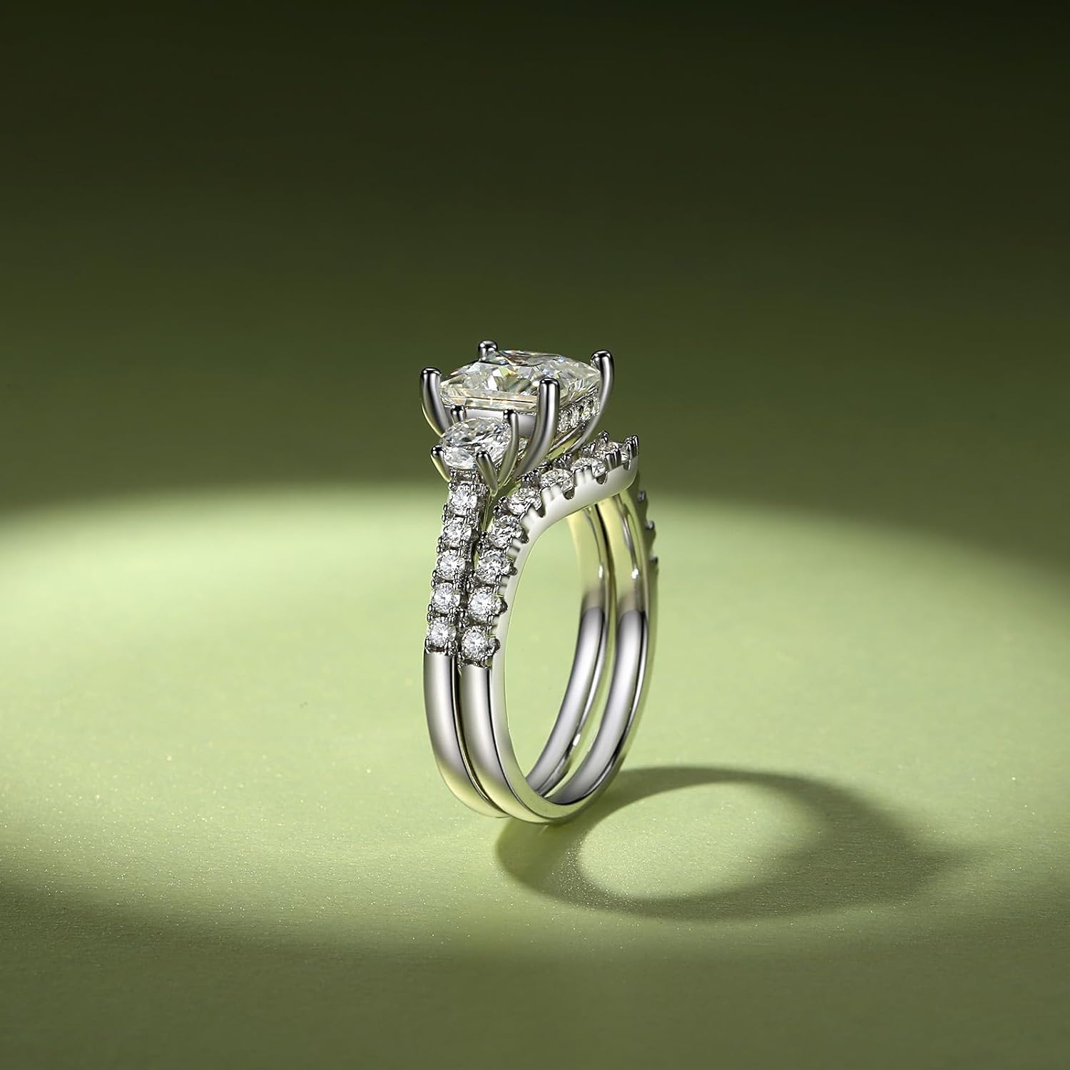 3.34CTTW Princess Cut Moissanite Wedding Ring Set for Women D Color VVS1 925 Sterling Silver 18K White Gold Plated Moissanite Engagement Ring with Matching Band Bridal Rings - Image 4