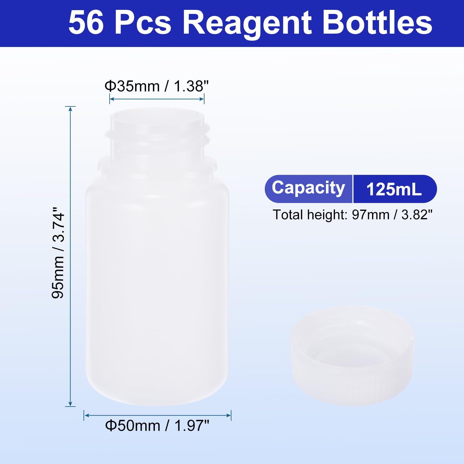 PATIKIL 56 Stück 125ml Kunststoff Flasche, HDPE Weithalsflasche Rundflaschen mit Schraubverschluss für die Lagerung, Pillenflaschen Wasserprobenflaschen, undurchsichtiges Weiß