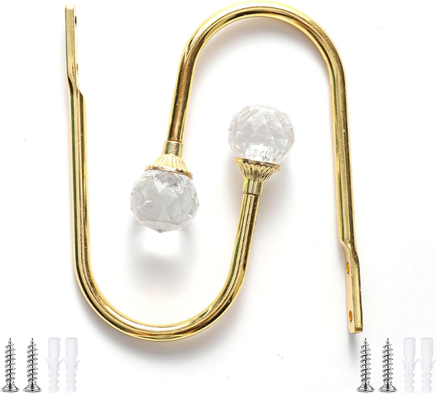 Paqwtyb Gold Hooks, 2 Pack U-Shaped Crystal Curtain Hook Metal Wall