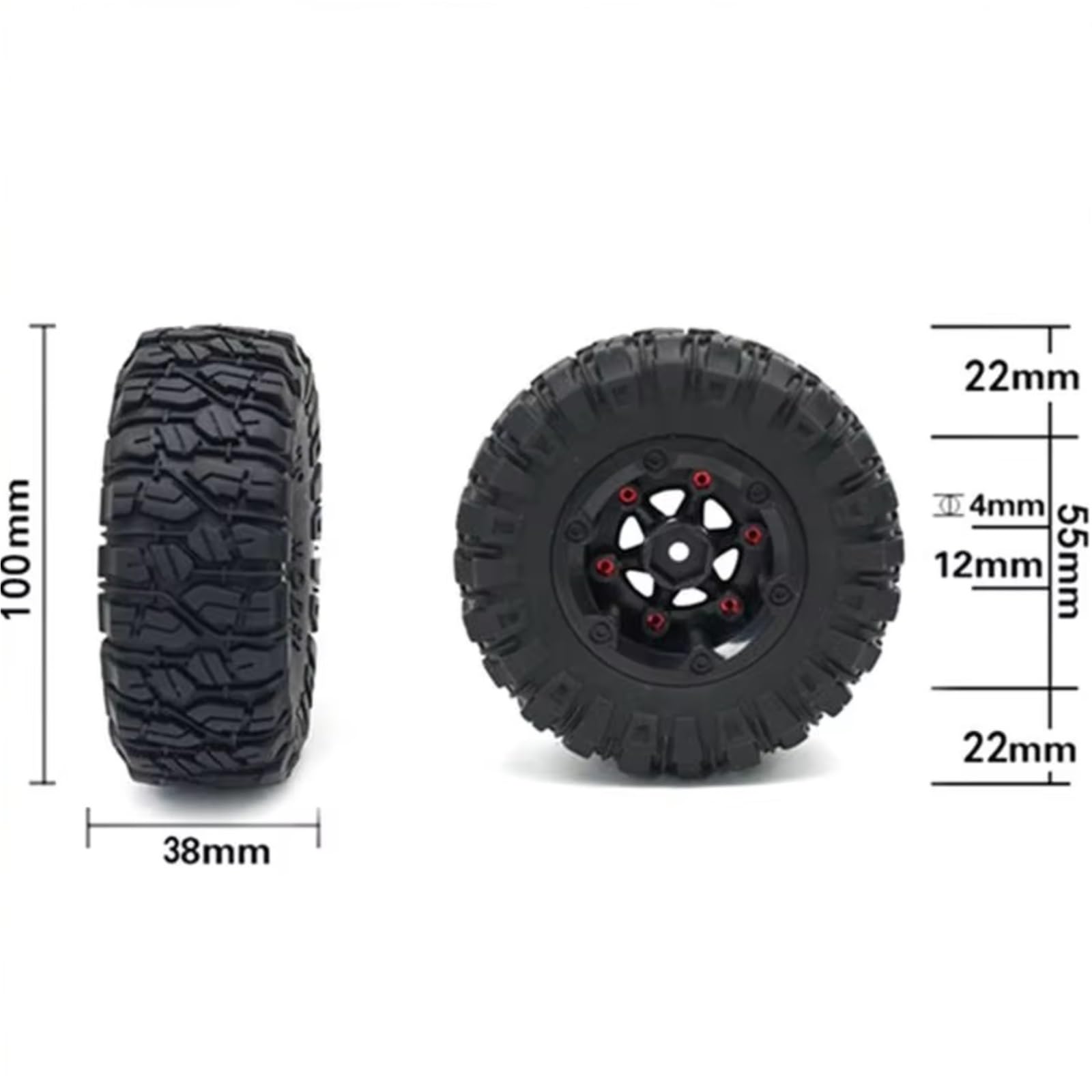 Neumáticos Coche RC para Wltoys 12428 12423 FY01 FY02 FY03 1/12 Camión RC Crawler con Neumáticos De Goma De 100 Mm Ruedas Hexagonales Accesorios De Repuesto