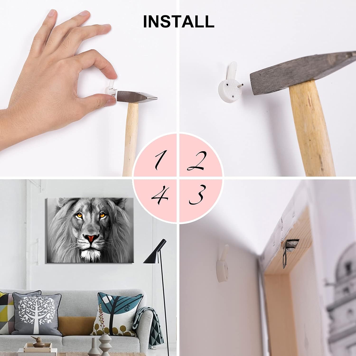 Wuxianghong Animal Lion Wall Decor Black and White Pictures,Animal Canvas Wall Art Corridor Decor,Bedroom Wall Decor Framed Posters Paintings