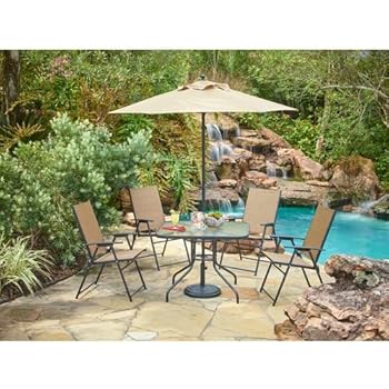 Amazon Com Outdoor 6 Piece Folding Patio Dining Furniture Set With Umbrella Seats 4 Garden Outdoor