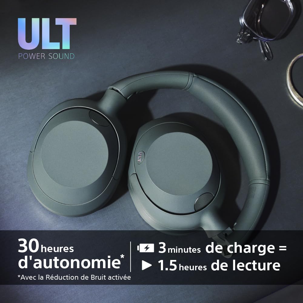 Sony ULT Wear Casque sans Fil Bluetooth ULT Power Sound Basses Profondes Réduction de Bruit Autonomie 30 Heures Noir