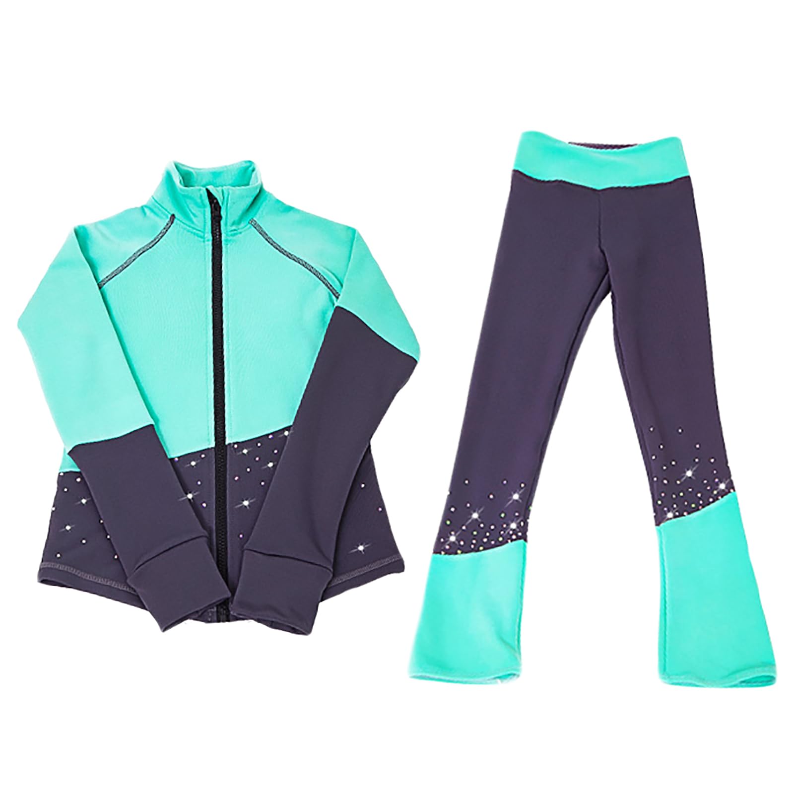 Chaquetas y Pantalones de Patinaje Artístico Niñas Mujeres Transpirable Impermeable Entrenamiento Patinaje sobre Hielo(Size:L,Color:Verde)