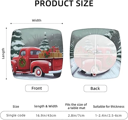 Miniatura 2 de Fundas de asiento cuadradas de 16.9 pulgadas para silla de comedor de camión rojo navideño, cuatro piezas, funda de cojín elástica ajustable de