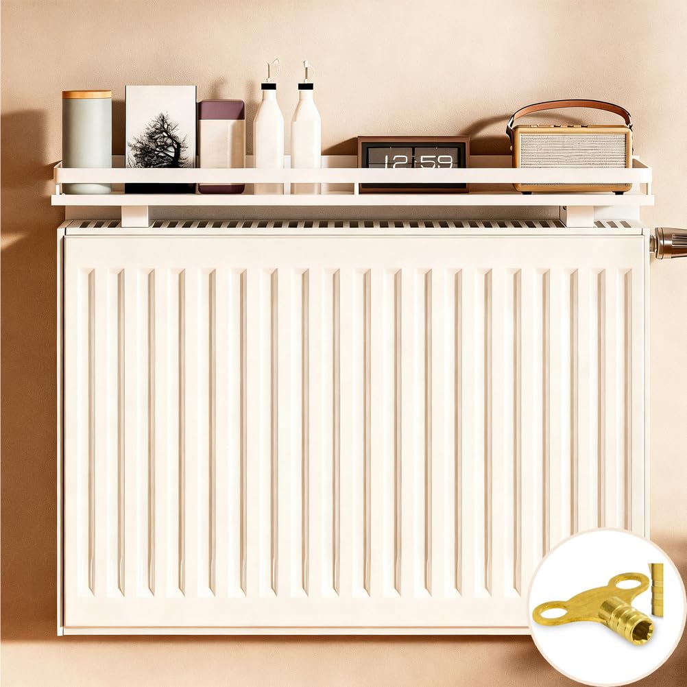 Mensola sopra Termosifone Bianco, Mensola per Termosifone Rimovibile, Mensola Termosifone con Spazio di Stoccaggio, Senza Foratura Easy Fit, Mantenere la Ltanza Ordinata,40cm/15.75in