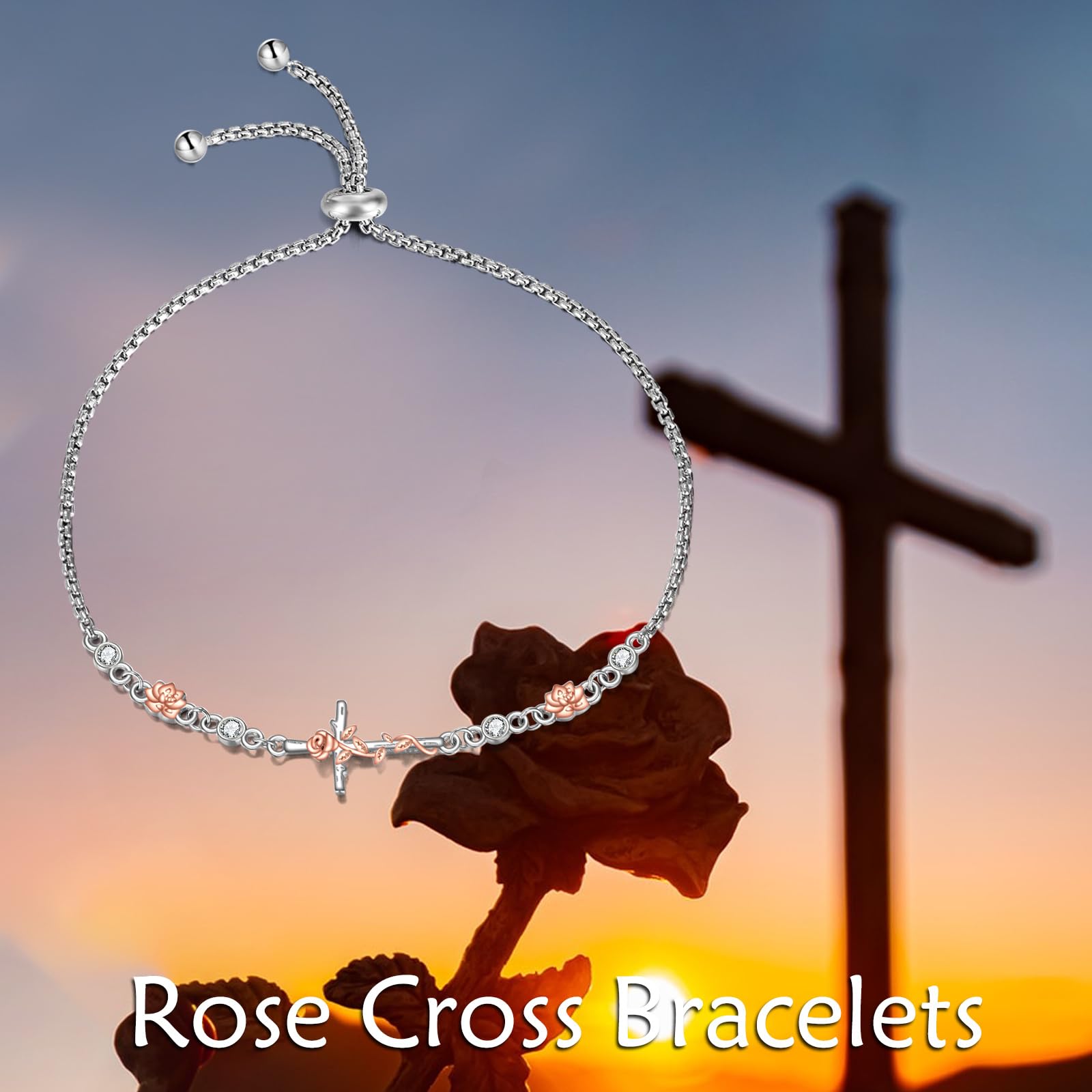 YAFEINI Braccialetto con croce per donne e ragazze, in argento Sterling, con croce cristiana laterale, catena a maglia religiosa, idea regalo
