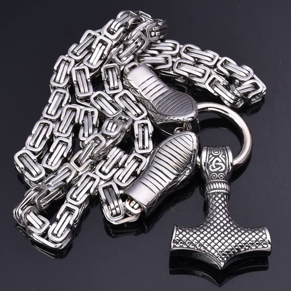 Zwfdr Collar Viking Thor's Hammer, Colgante De Amuleto De Mitología Nórdica Vintage Mjolnir, Cadena De Cuero Trenzado Hecho A Mano Para Hombre, Joyería De Cabeza De Lobo (color: Dorado, Tamaño