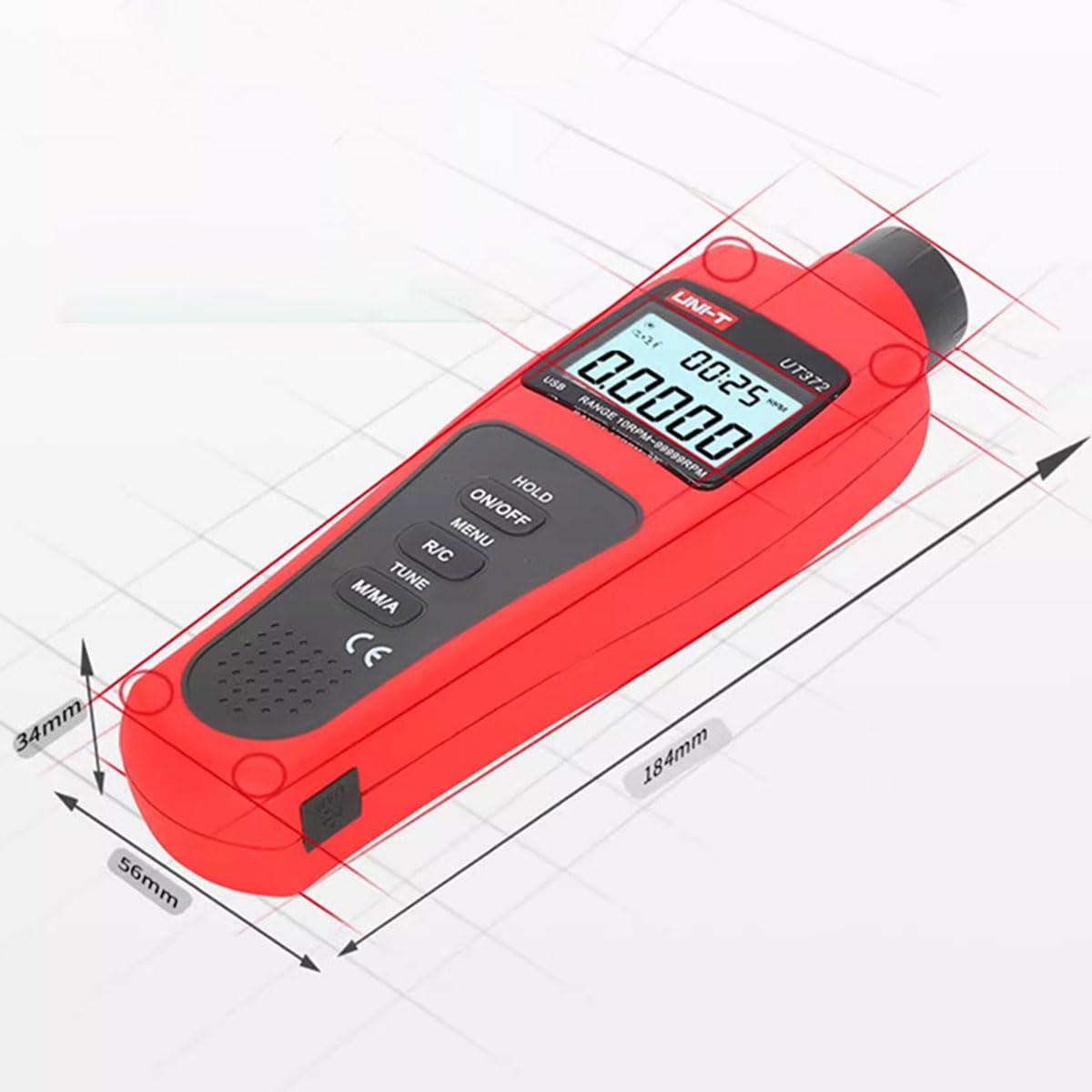 UNI-T UT370Series Digital Tachometers Non-Contact Target RPM Test Distance 5-20cm USB Interface Data Hold Auto Power Off