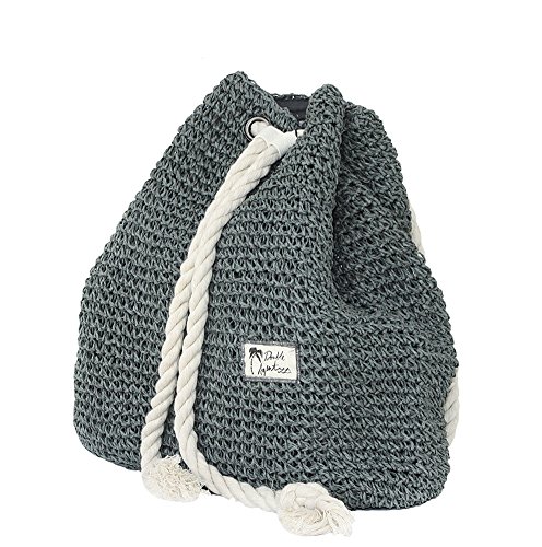 Tonwhar Campus Fashion Straw Shoulder Bag Beach Backpack Purse (Gray)
