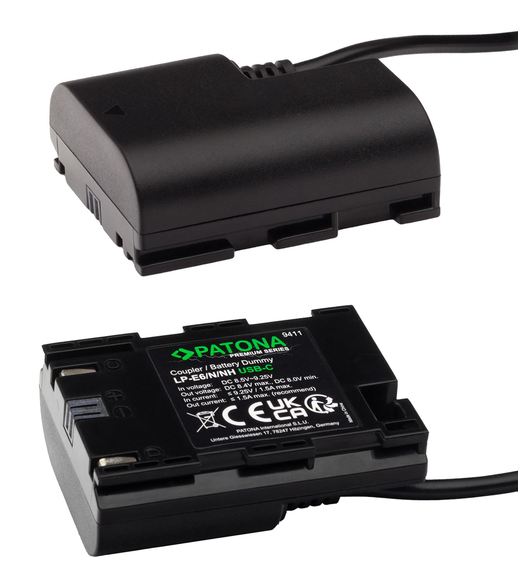 PATONA Dummy Batteria USB-C per Canon LP-E6NH/LP-E6N/LP-E6 – sostituisce accoppiatore VP-DRE6 – per EOS R5 R6 R6II R7 5D Mark II/III 5DS 6D 7D 60D 70D 80D 90D XC10 XC15 – per streaming continuo