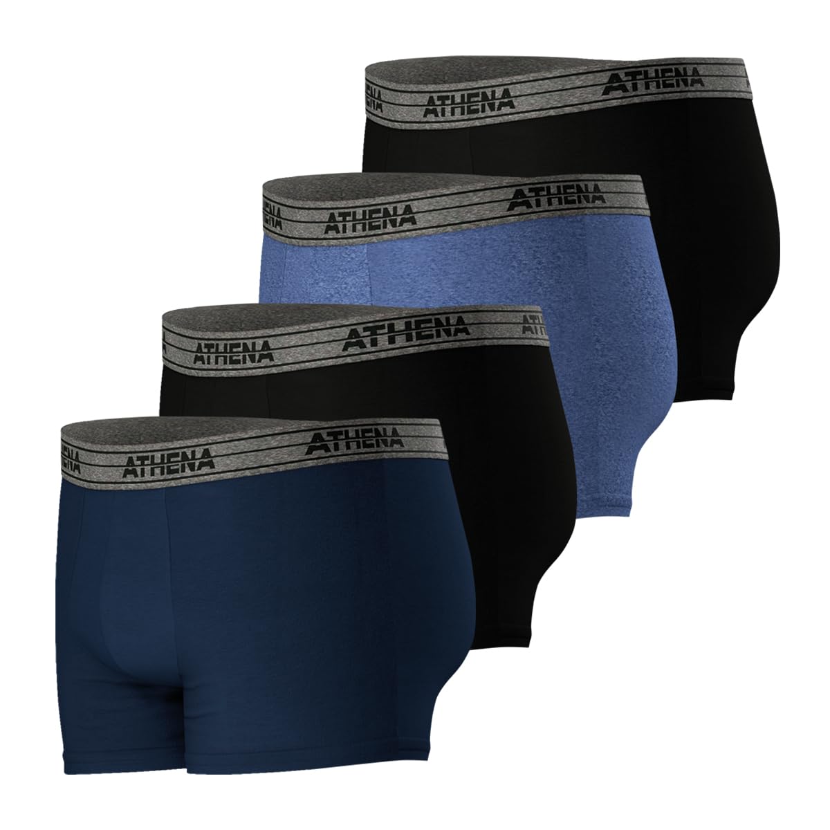 Athena - Lot de 4 Boxers Homme Ecopack - Boxers Coton Stretch Respirant - Label Oeko-TEX® Standard 100 - Coupe Ergonomique, Doublure Avant, Confort et Maintien