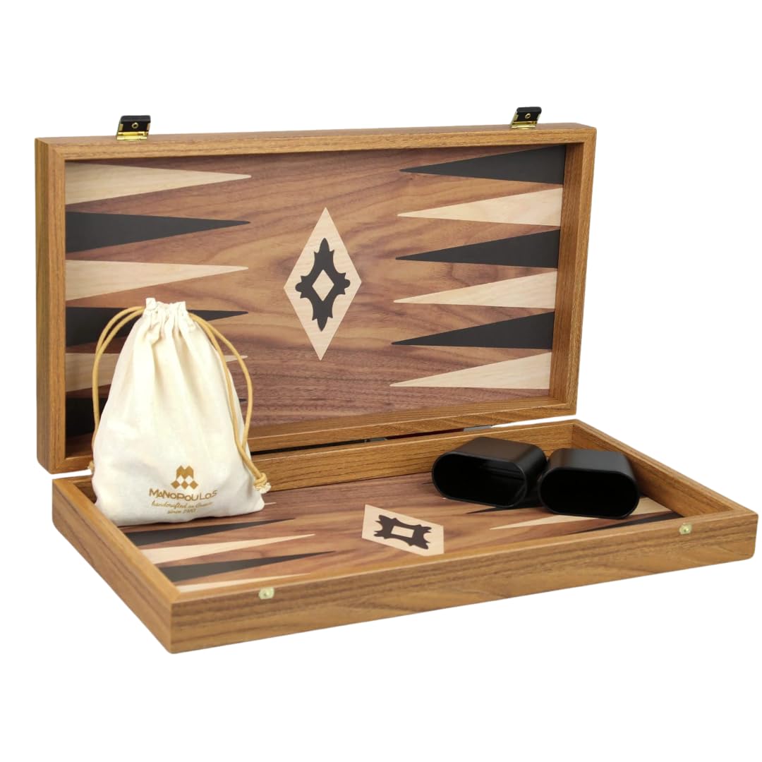 50,8 cm Manopoulos Walnuss Backgammon-Set für 2 Spieler ab 8 Jahren