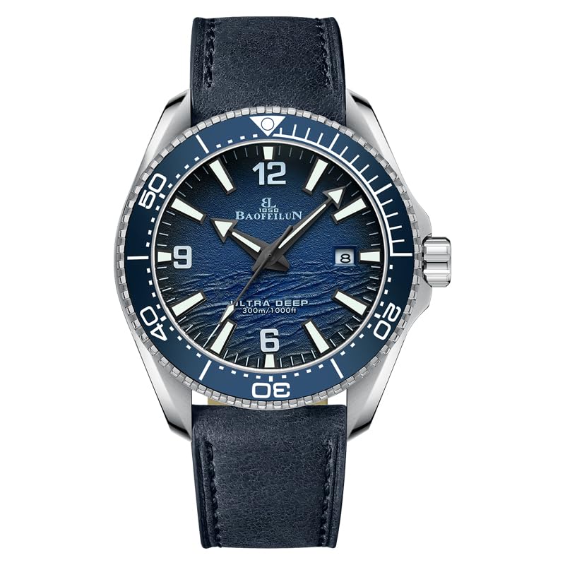 BAOFEILUN Uhren Herren Automatik mit Mechanische Japanischem Werk, Leuchtendem U-Boot & Maritimem Wellen-Zifferblatt - 42mm Edelstahlgehäuse, Keramik-Lünette, 2 Armbänder, Perfektes Männergeschenk