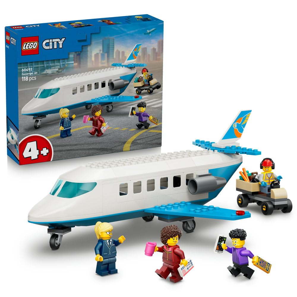 LEGO City Samolot pasażerski 60492 | Samolot dla dzieci 4+, zestaw klocków konstrukcyjnych, prezent dla chłopca i dziewczynki, łatwe budowanie, 118 elementów