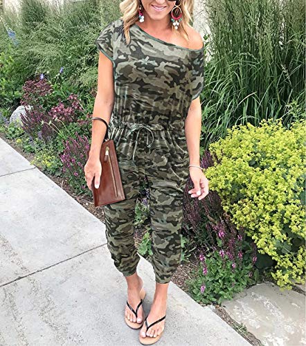 Image of PRETTYGARDEN Jumpsuits for Women Summer Off Shoulder Romper | Short Sleeve Drawstring Waist, Jogger Jumpers with Pockets, One Piece Spring Break Outfits, Vacation Travel Lounge Clothes