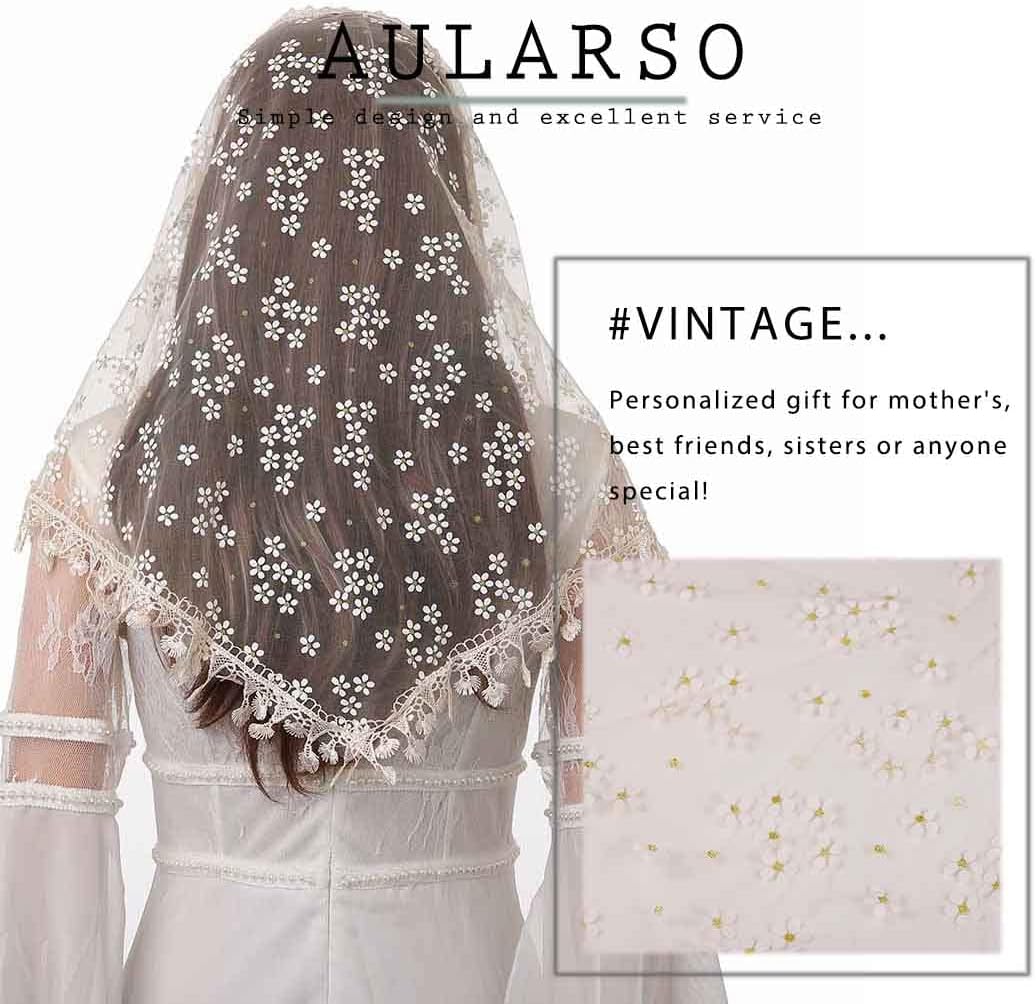 Floral Church Veils Lace Wedding Scarf Chapel Tassel Mass Tulle Head Covering Bridal Mantilla Veil for Women - Image 6