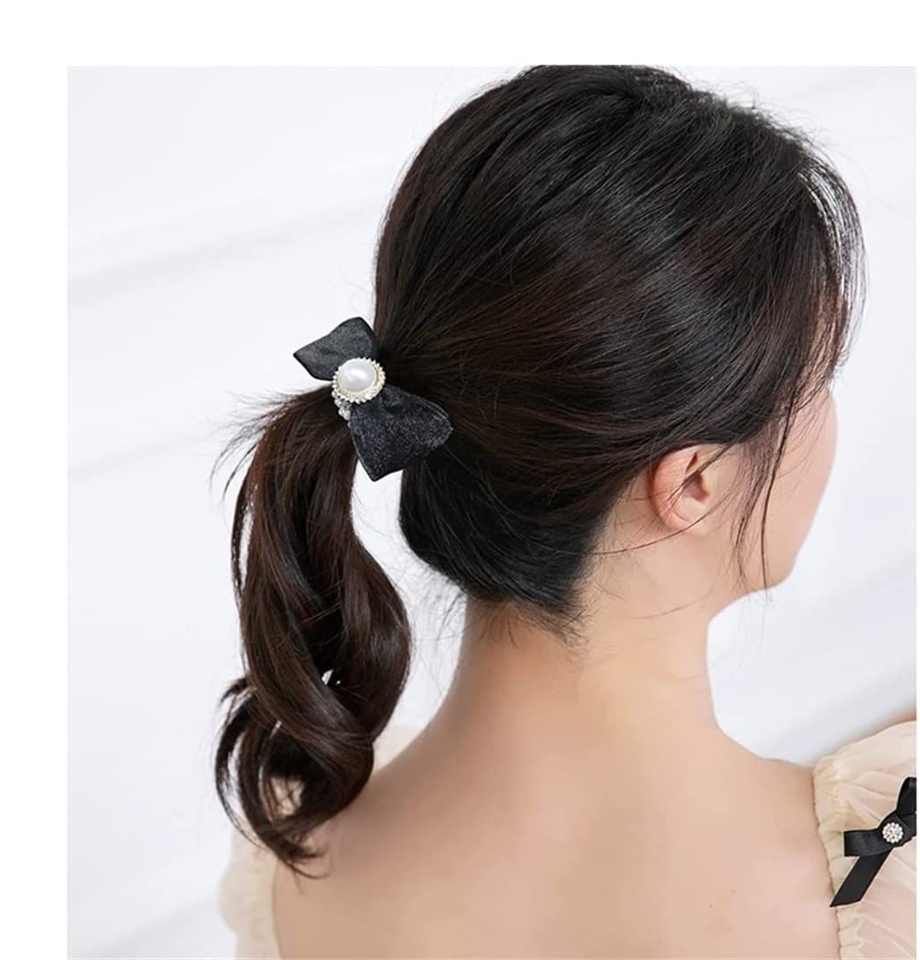 Scrunchies Per Capelli 2pcs Imitazione Perla Testa Corda Femminile Di Cavallo Per Capelli Fiocco Maglia Elastico Per Anello Elastici Per Coda Di Cavallo