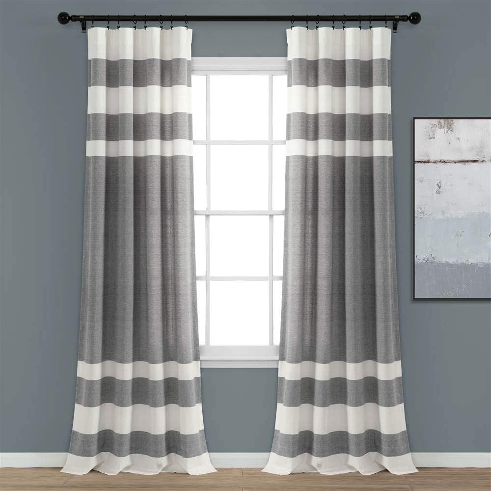 Lush Decor Navy Stripe Yarn-Dyed Cotton Window Curtain Set (95" x 40")