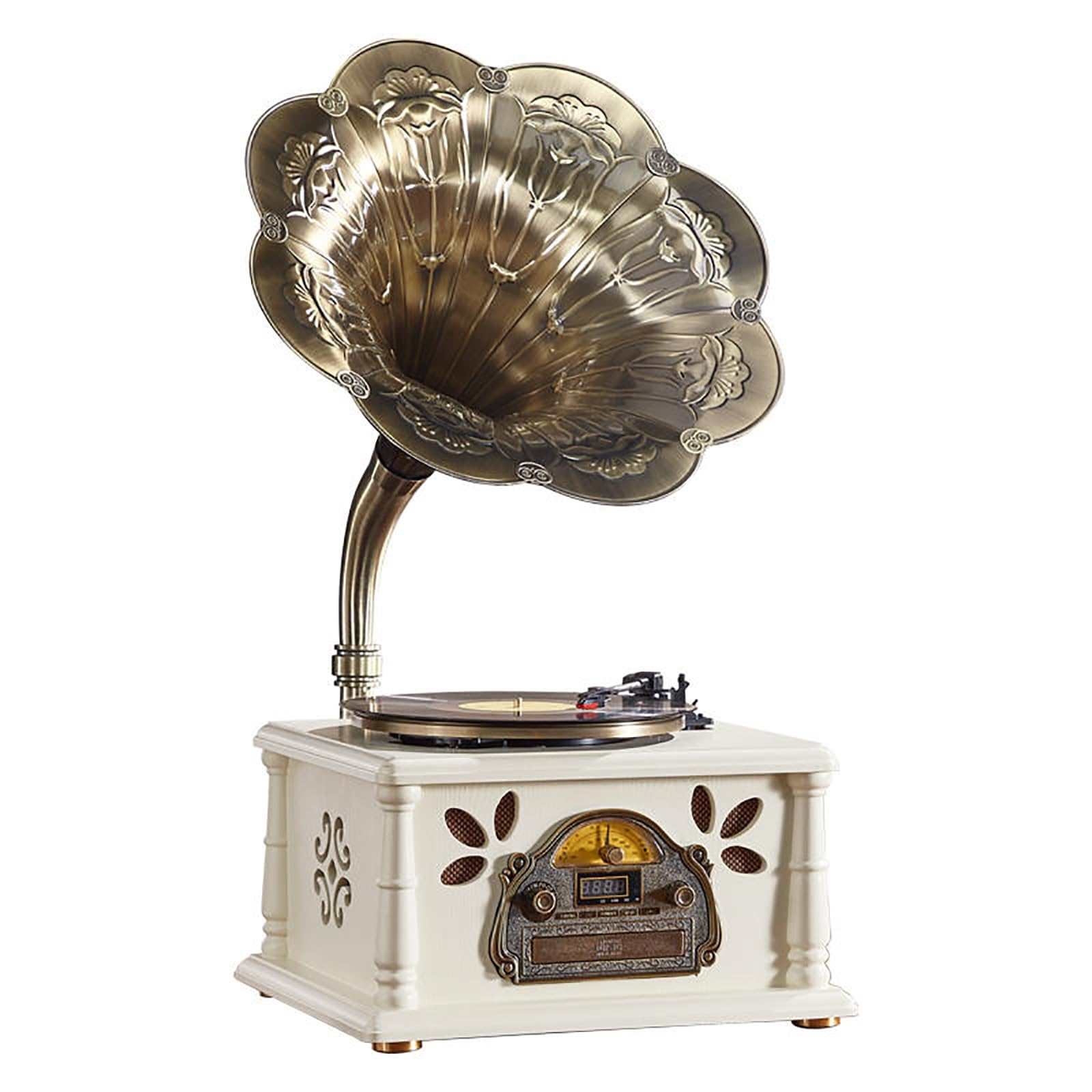 Giradischi in vinile, giradischi retrò con Bluetooth, radio FM, USB, altoparlanti stereo, tre velocità, telecomando per decorazione domestica