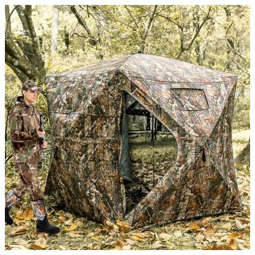 Your Choice Hunting Blind 2-3 Person 270 Degree See Through Ground Blind for Deer Hunting, Deer Blind, Turkey Blind, Pop Up Hunting Tent, Hunting Gear and Hunting Accessories, Camouflage