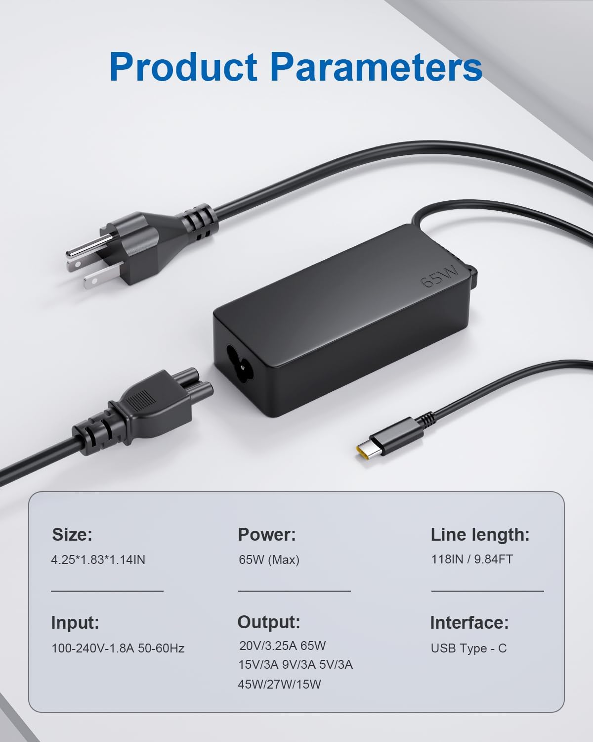 65W USB C Laptop Charger for Lenovo Thinkpad X1 Carbon T470 T480 T490 T590 E580 E590 E595 Yoga IdeaPad Chromebook Power Supply Adapter Cord 20V 3.25A - Image 3