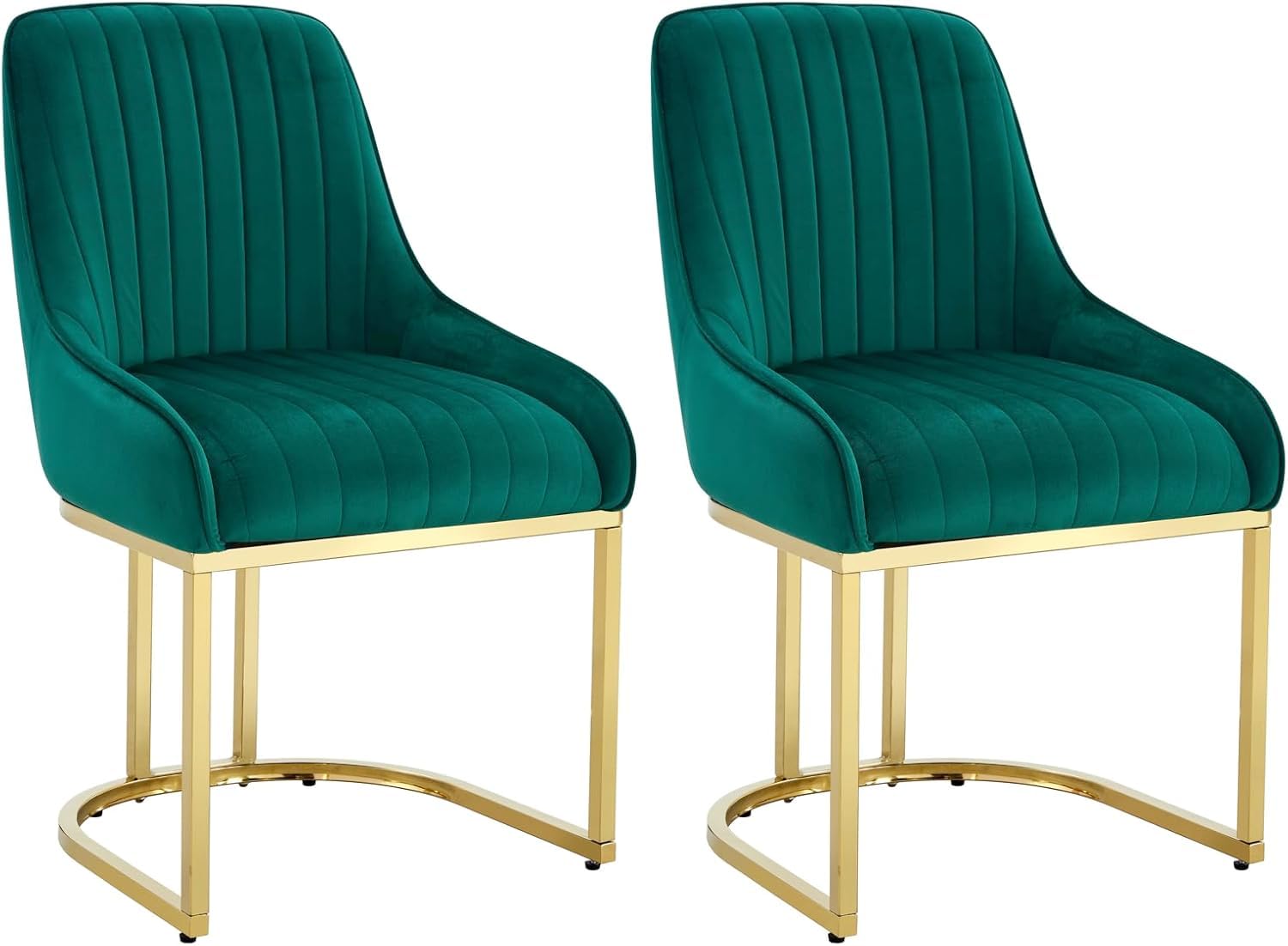 HYGRAD® Pair of Luxury Velvet Dining Chairs Armless Dining Room Chairs Gold Legs Soft Padded Velvet For Dining Cafe Restaurant Home (Green)