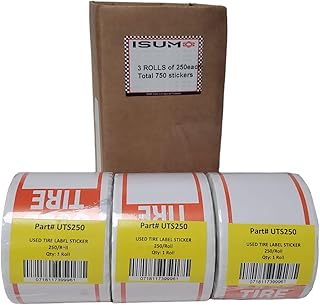 3 Rolls of 250 Stickers Total 750 Tire Label - Used Tire Stickers Size 6