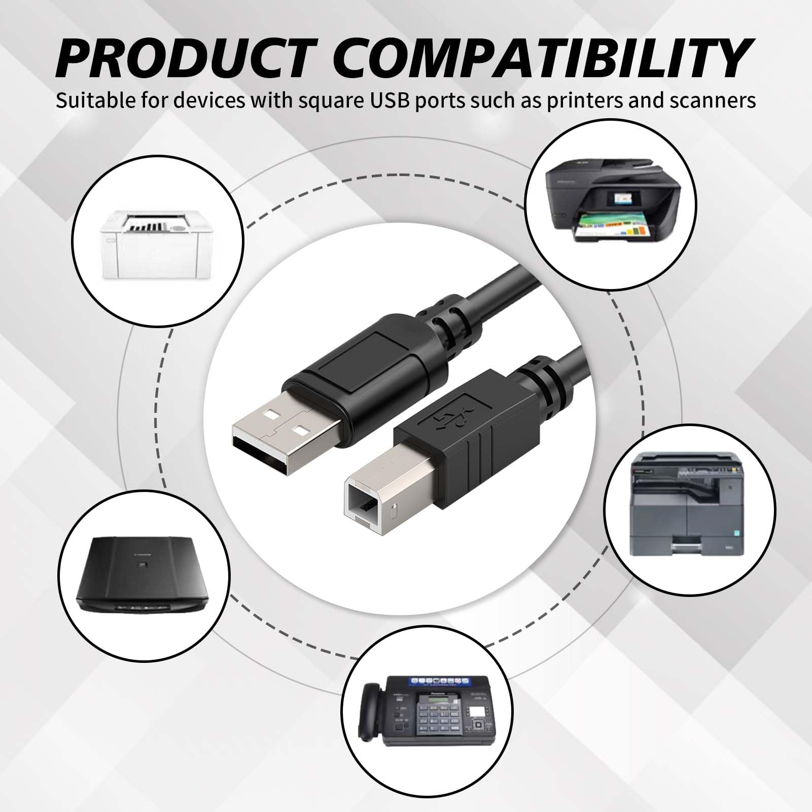 Câble MIDI USB 1.8m B Vers A – Connexion Fiable Piano Clavier MIDI Contrôleur Audio MacBook PC