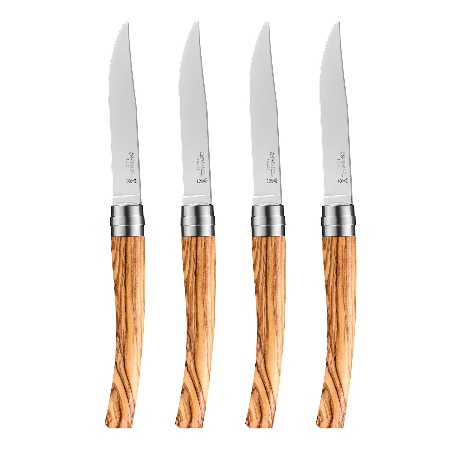Opinel - Coffret 4 Couteaux de Table Chic Olivier - Lame Traditionnelle Yatagan Acier Inox - Manche Bois d'Olivier - Garantie à Vie - Fabrication Française